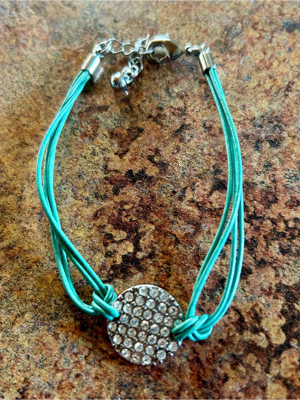 Lia Sophia Turquoise Cord Bracelet with Pave Crystal Disc
